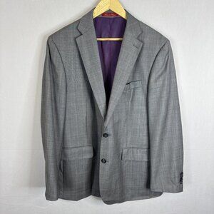 English Laundry Super 100’s Wool Blazer Gray Check 44R Two Button Classic Lined